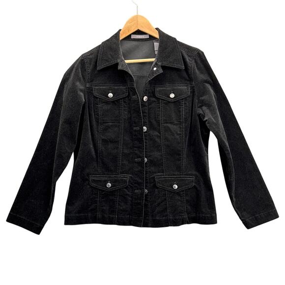 Liz Claiborne Stretch Black Corduroy Velvet Denim Jacket Women Medium - Picture 1 of 8